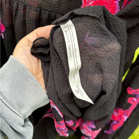 FREE PEOPLE Printed Symphony Black & Purple Long Sleeve Printed Slip Dress, Sz L - Picture 14 of 15